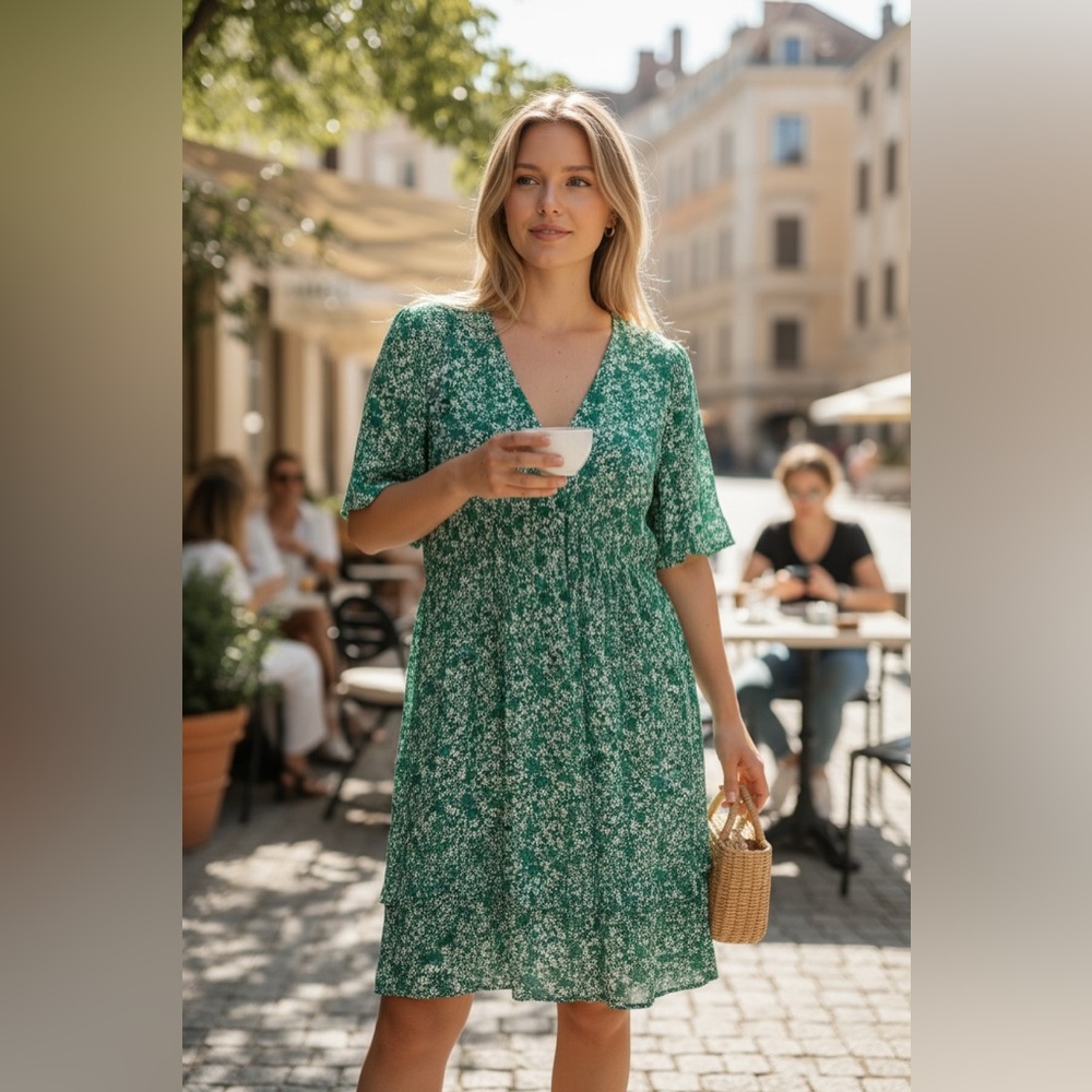 Elegant Green Floral Mini Dress